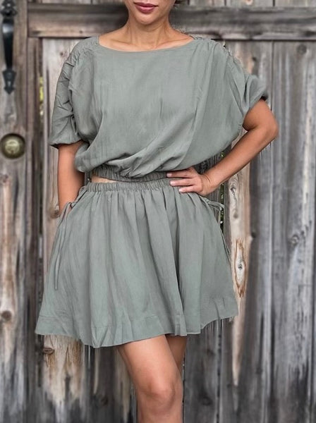 Valerie Crop Top and Mini Skirt Set Olive