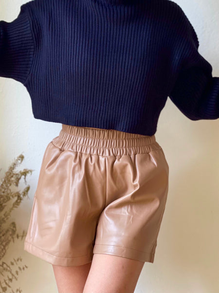 Cassie Vegan Leather Shorts Camel