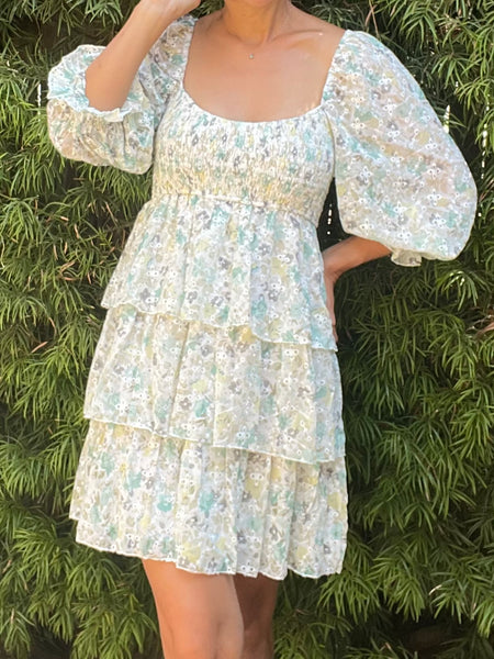 Julia Mint Floral and Eyelet Mini Dress