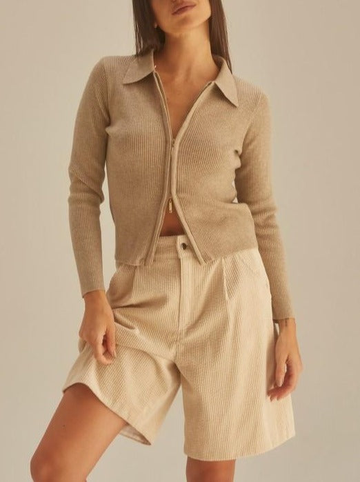 Palmer Zip Up Cardigan Polo Cardigan Oatmeal