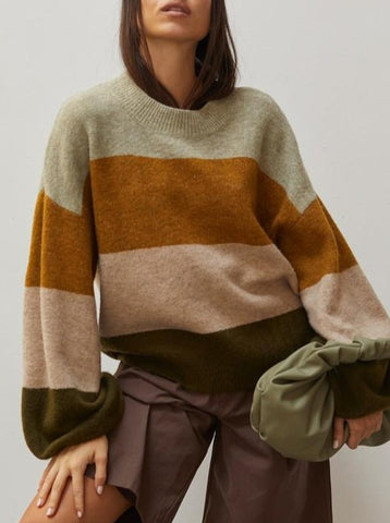 Jenee Color Block Sweater Olive Multi