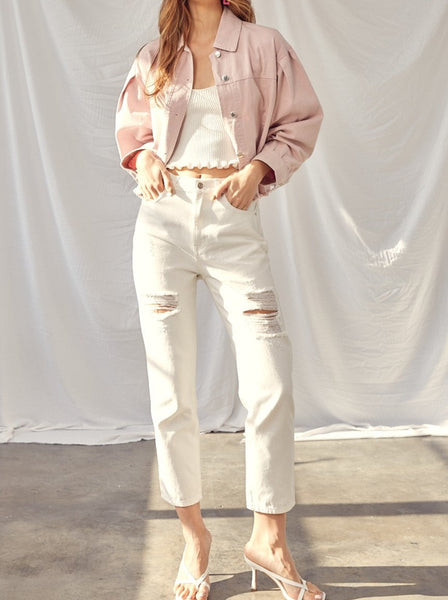 Bailee Distressed Cropped Mom Jeans