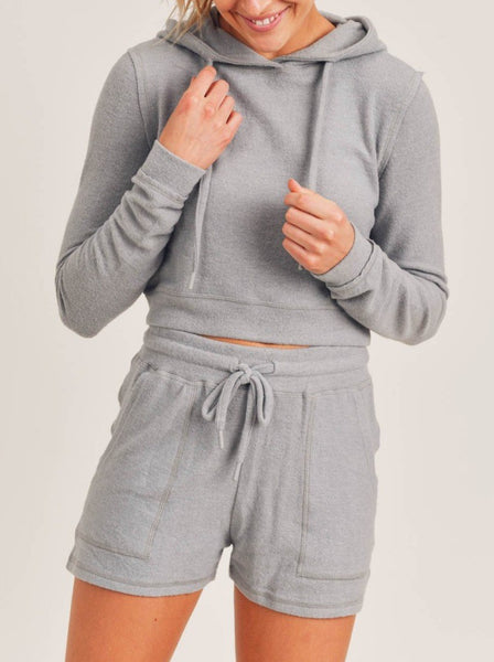 Fuzzy Cropped Hoodie Grey