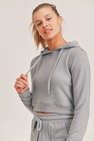 Fuzzy Cropped Hoodie Grey