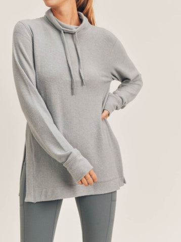 Fuzzy Cowl Neck Pull Over Grey