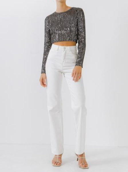 Zenny Cropped Open Back Sequins Top