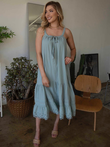 Angela Long Dress with Chest Tie Sage