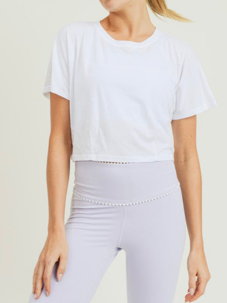 Katie Mesh Back Tie Crop Top White