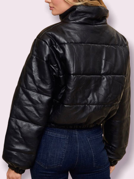Dawn Faux Leather Puffer Jacket Black
