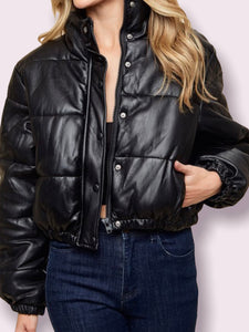 Dawn Faux Leather Puffer Jacket Black