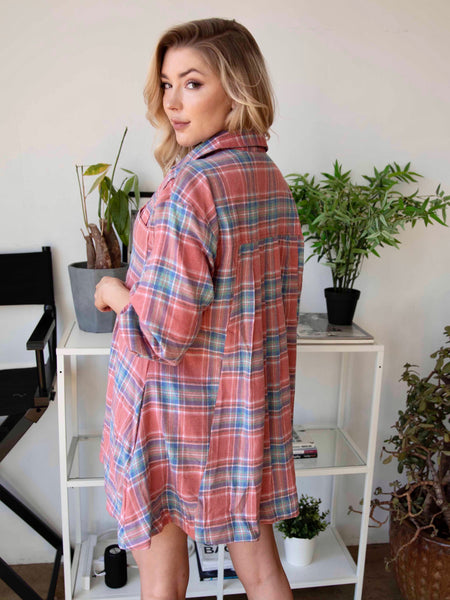 Abby Oversized Flannel Dress Coral