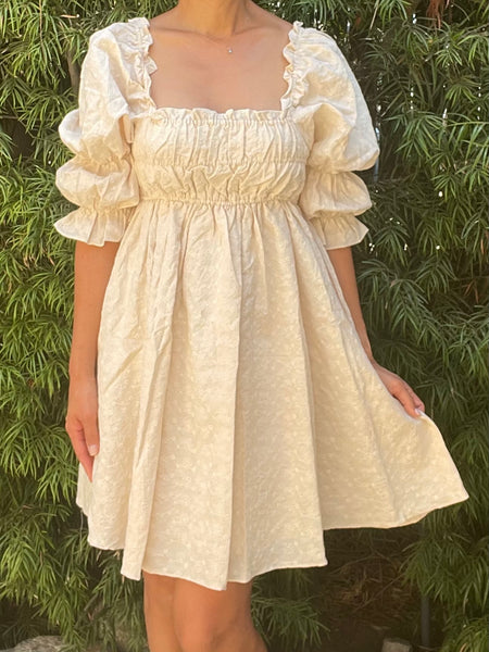 Dalia Embossed Monochromatic Daisy Print Mini Dress