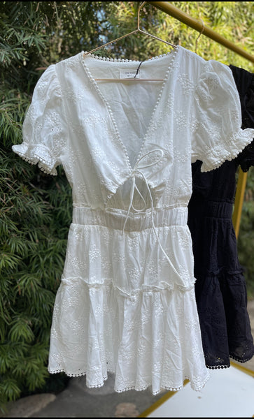Gabrielle Eyelet Puff Sleeve Dress White