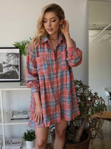 Abby Oversized Flannel Dress Coral