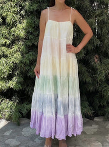 Kiana Tie Dye Color Block Rainbow Maxi Dress
