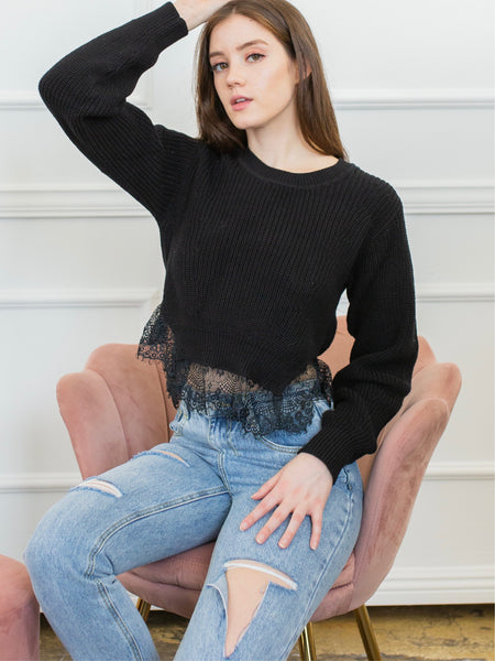 Amelia Lace Trim Sweater Black