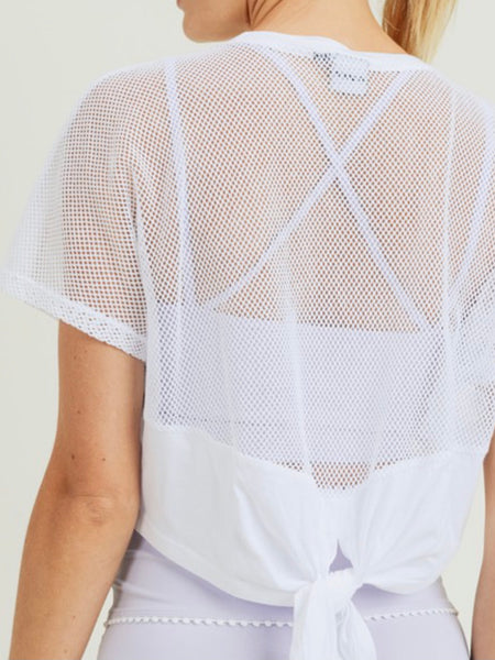 Katie Mesh Back Tie Crop Top White