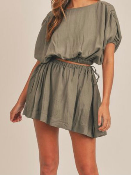 Valerie Crop Top and Mini Skirt Set Olive
