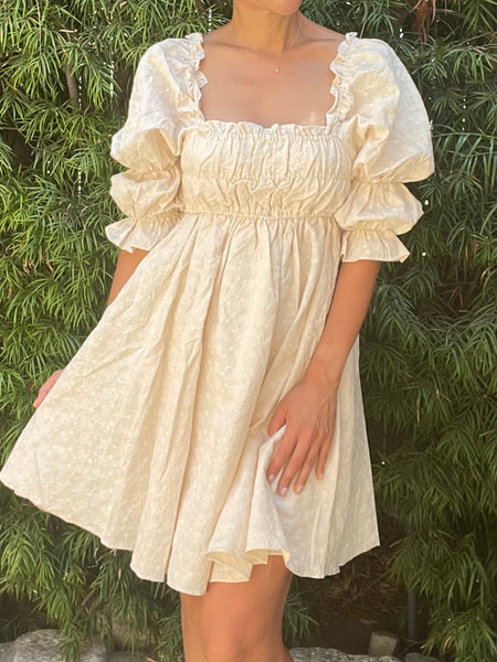 Dalia Embossed Monochromatic Daisy Print Mini Dress